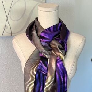 Lightweight Purple and Brown/Green Patterned Slim Scarf